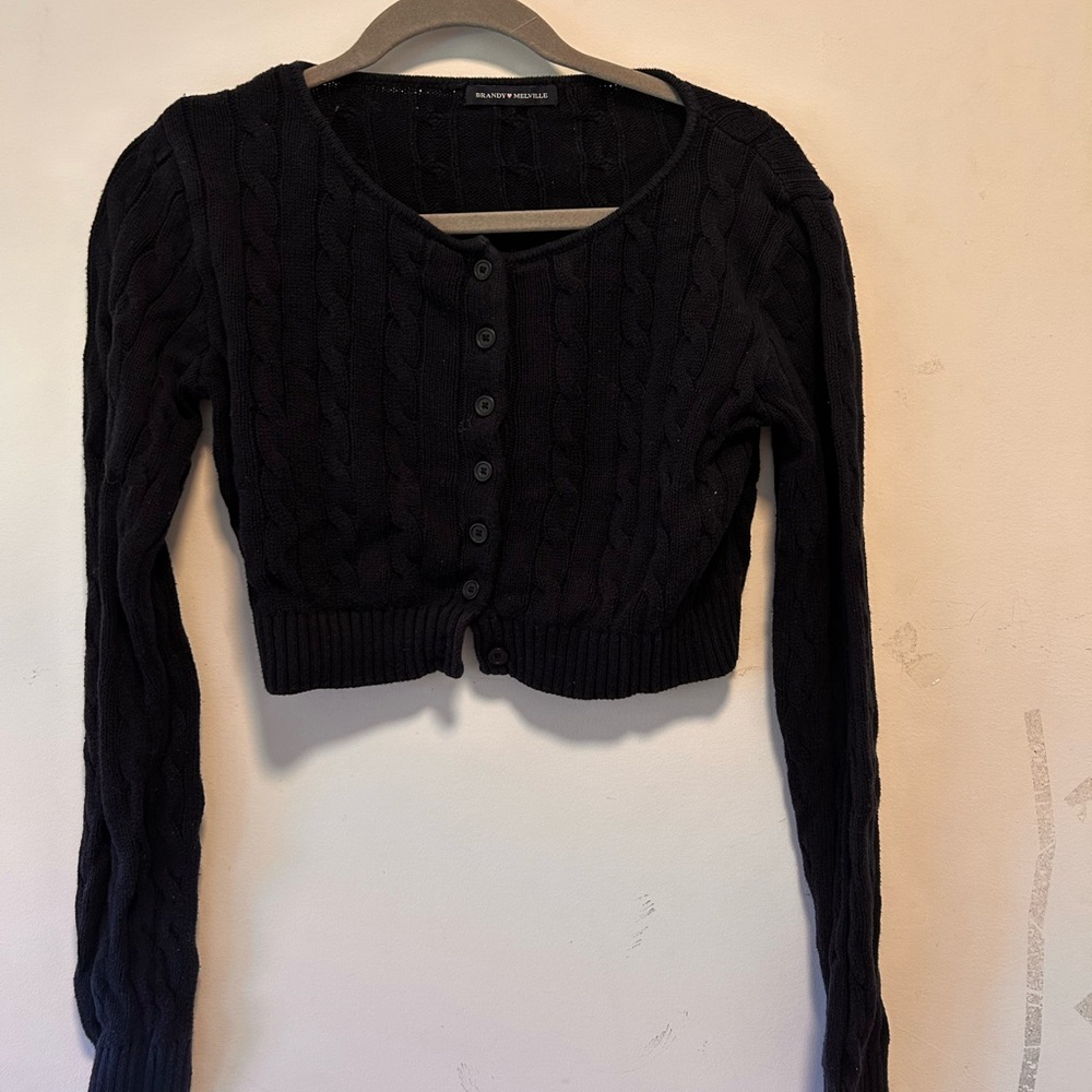 Brandy Melville Navy Cable Knit Cropped Cardigan